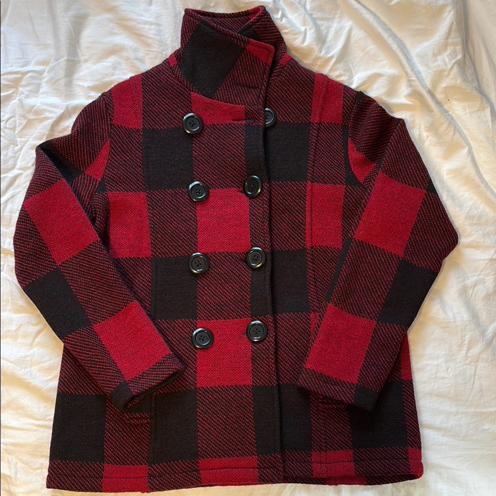 Women’s Buffalo Plaid red & black Double-Breasted wool Jacket Coat